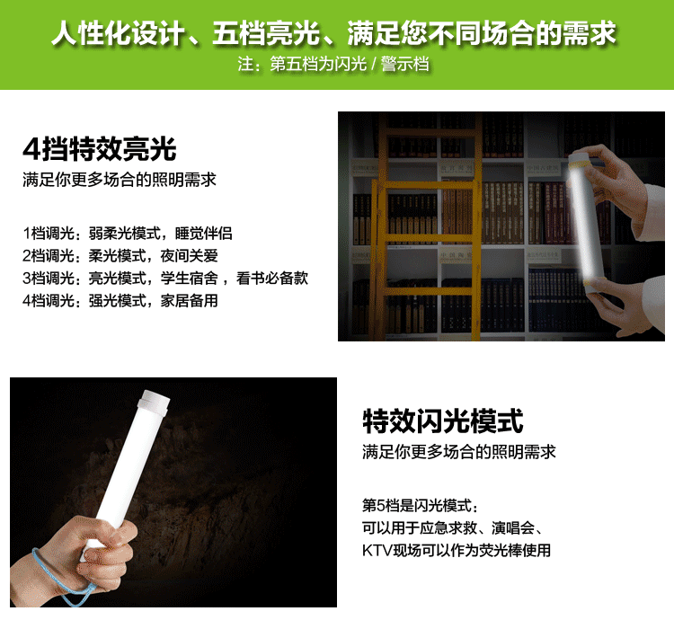 宜视 led节能应急灯 家用充电led创意手电筒 宿舍停电led照明灯野营灯夜市摆地摊灯 白色