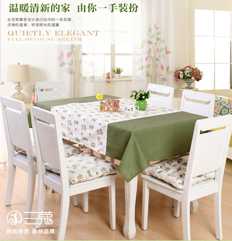 云蔻 餐桌布艺椅套椅垫套装茶几布台布田园椅子套 小叶子 6个椅垫+6个椅背+130*180桌布