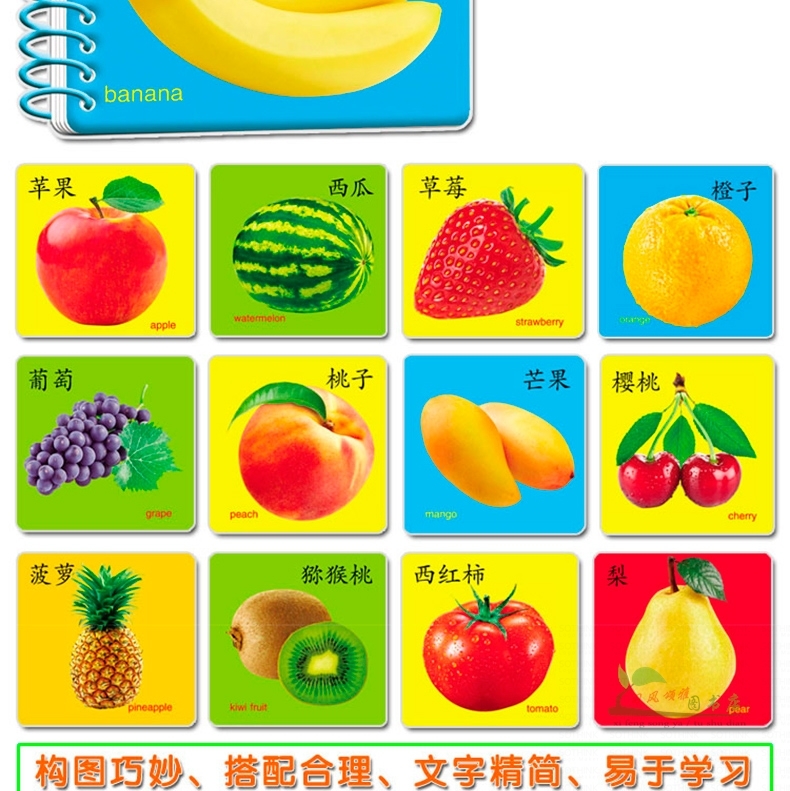 小笨熊全套12册宝宝翻翻书撕不烂早教书 识字卡片 水果蔬菜等
