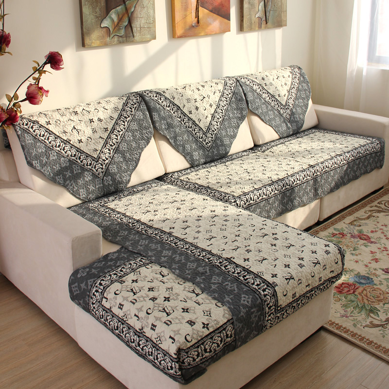 莱芙棉 布艺绗缝防滑沙发垫 夏用田园座垫桌椅垫坐垫 蓝LV 90cm*210cm单条
