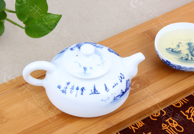 元水堂 青花瓷茶具 磅礴 茶壶 手绘青花 陶瓷 功夫茶具 精品260ml_ 7