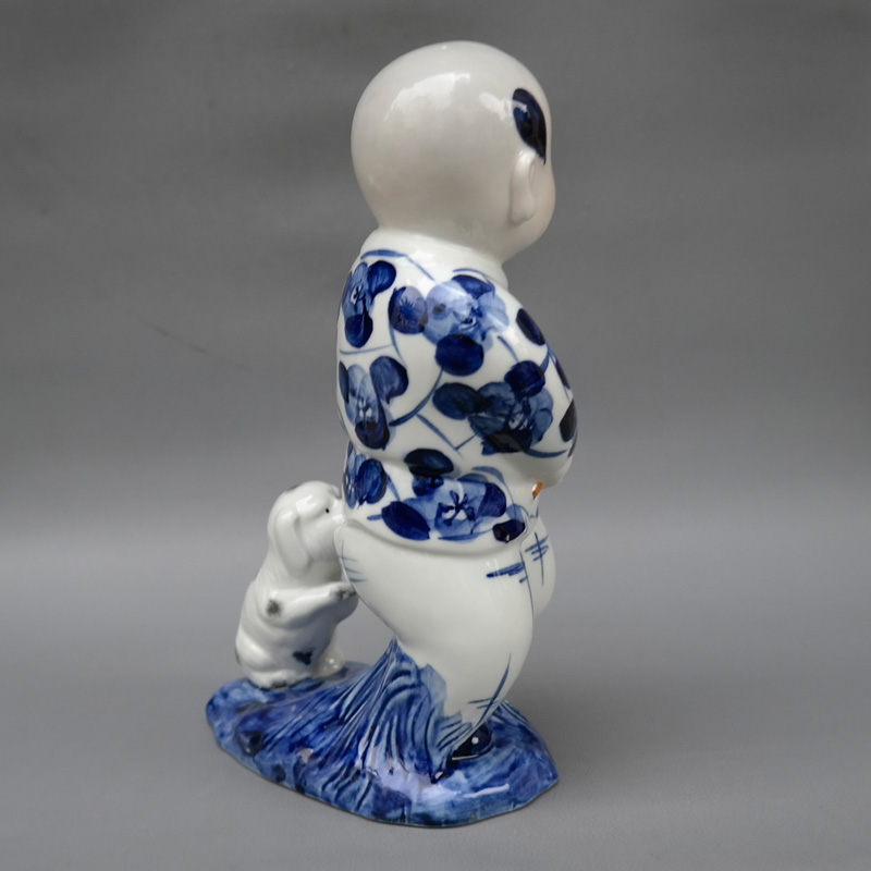 凯尔富 景德镇陶瓷雕塑冯文新作品童子 青花瓷 手绘童趣狗 加彩 装饰