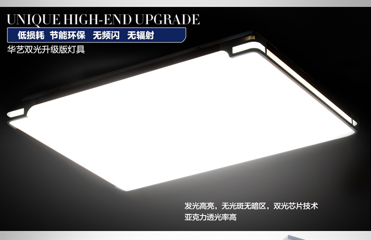 
                                        华艺灯饰 LED吸顶灯 客厅现代简约长方形卧室书房灯 分段调光带遥控 IX40 吸顶灯 直径51CM 带遥控                