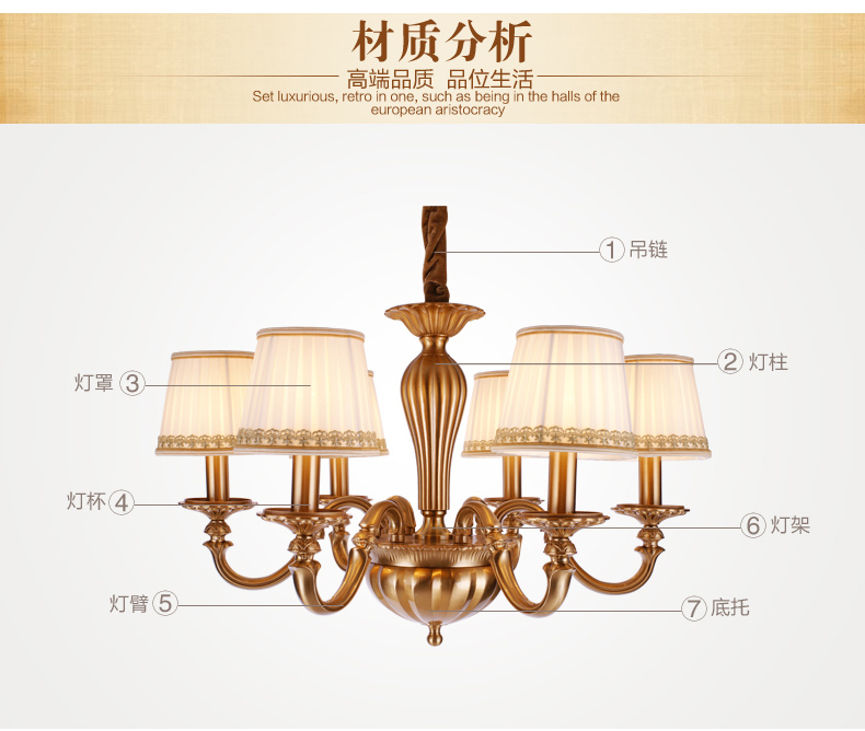 美式吊灯餐厅客厅吊灯 现代卧室吊灯 简约仿铜欧式吊灯 0294-8