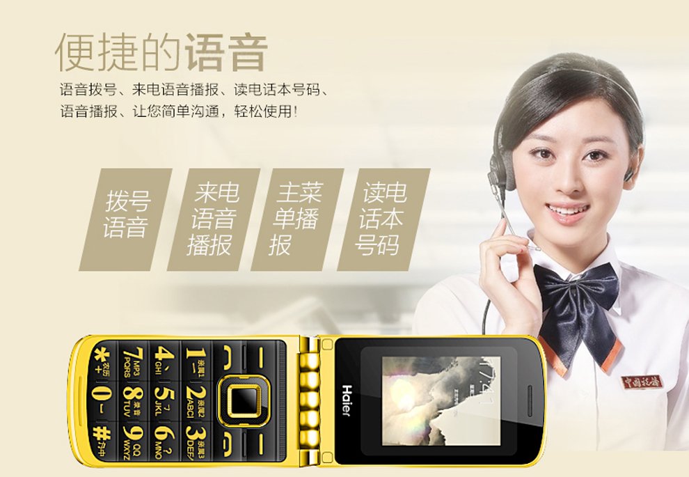 海尔（Haier）HG-A310 移动/联通2G 双卡双待 翻盖老人手机 备用机 咖啡色