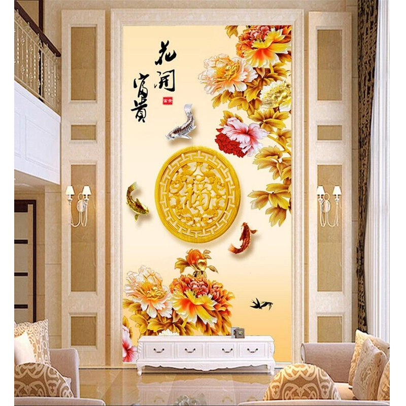 5DIY钻石画方钻花开富贵福十字绣客厅贴钻画牡丹富贵钻九鱼 105-200CM钻石画方钻满贴 钻超30%