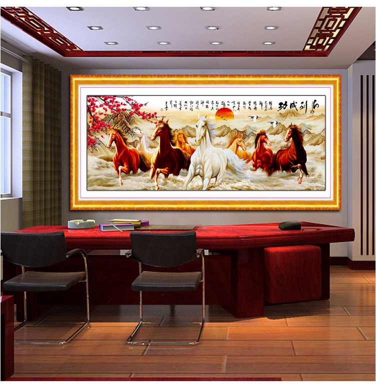 
                                        慕格 5D魔方钻钻石画八骏图十字绣 钻石绣贴钻画马到成功客厅大幅 马到成功八骏图 满钻全贴(魔方全钻)126*54cm大气磅礴                