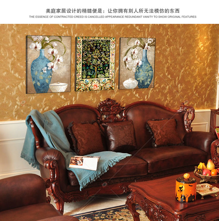 客厅装饰画三联无框画现代简约餐厅壁画电表箱配电箱挂画沙发背景墙画油画非手绘 抽象花瓶 60x80三件套