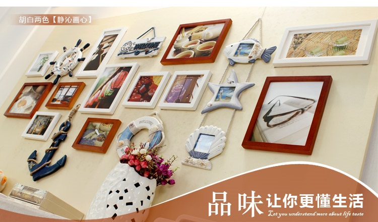 子轩立体墙饰IP542鱼骨牌创意超大照片墙/相框墙/相框组合 胡白两色+静沁画心