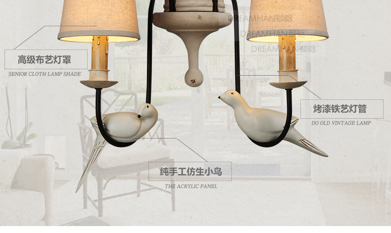 梦晗欧式复古美式乡村田园客厅灯餐厅咖啡厅三小鸟壁灯装饰灯8024-2w 8024-2w