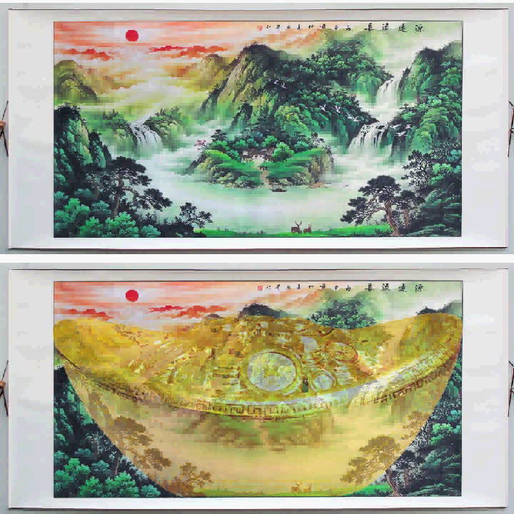 风水靠山图旭日东升客厅山水画招财办公室字画国画挂画客厅装饰画