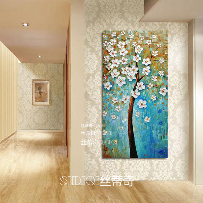 
                                        丝蒂奇SIDIQI手绘欧式玄关油画现代家居挂画走廊时尚有框装饰画 抽象竖版壁画发财树 欧式雕花金外框 宽80*高150                