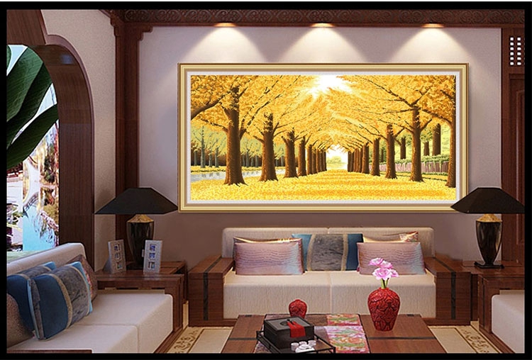 
                                        千思梦妍钻石画黄金满地大幅全景贴钻十字绣圆砖客厅大画                