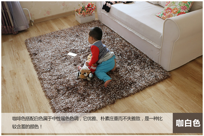 舒彩 地毯长毛亮丝 客厅卧室茶几纯色现代时尚地毯 香槟色A7 50CMx80CM