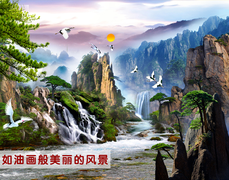 
                                        珍宝皇室蒙娜丽莎十字绣客厅新款迎客松流水生财风景山水画大幅锦绣山河卧室精准印花系列大画 满绣小版棉线 3股线绣 绣布尺寸 145*85厘米                