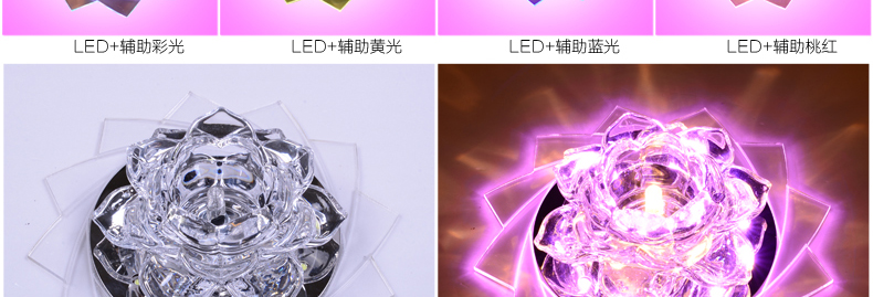 合丰 LED进口贴片过道灯玄关灯阳台灯走廊灯水晶灯吸顶灯门厅灯入户灯现代时尚梦幻花朵灯 LED3W+紫红辅光 暗装