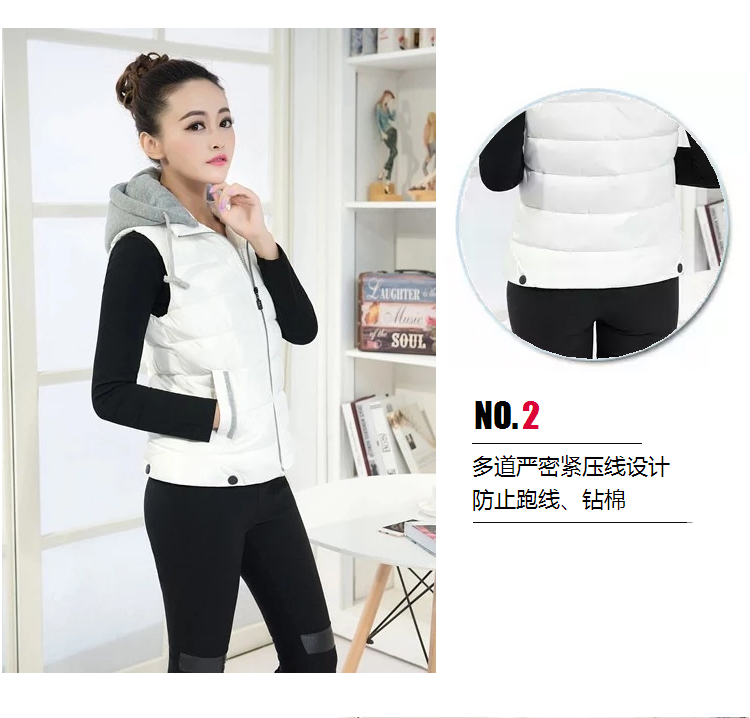 viewaken2015秋冬新款韩版修身棉服连帽马甲 中长款棉衣背心女 粉色 XXXL