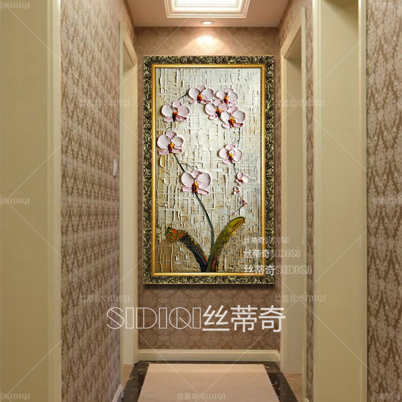 
                                        丝蒂奇SIDIQI欧式装饰画手绘油画玄关挂画抽象花卉壁画家居走廊有框画竖版画蝴蝶兰 欧式香槟外框 宽40*高80                