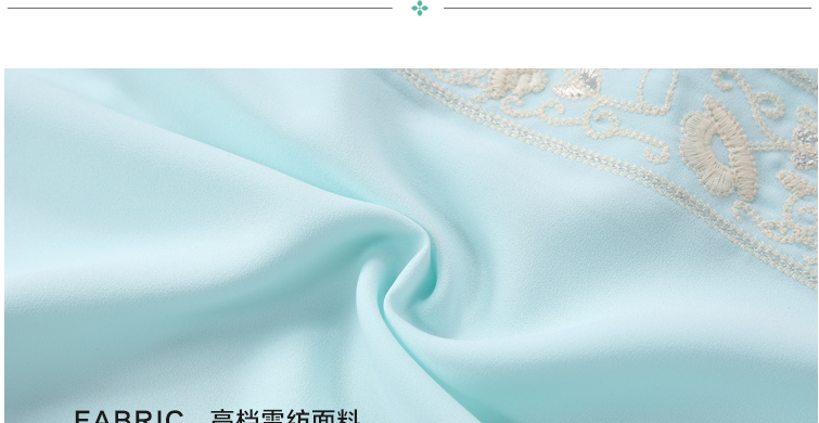 朵以夏装新款 娃娃领绣花无袖雪纺衬衫女衬衣30DX11616 湖水绿 M