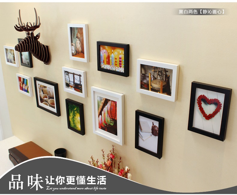 子轩立体墙饰IP503鹿头实木相框创意照片墙/相框墙/相框组合 胡白两色静沁画心