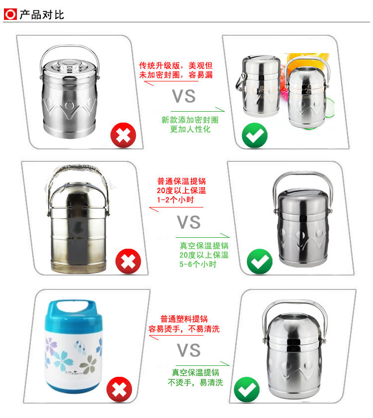 天科 防溢真空保温桶 不锈钢饭盒便当盒餐盒 2-3L大容量密封保温提锅粥桶 2L碗盖+保温袋+勺筷套