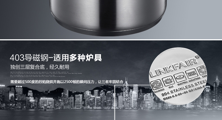 凌丰(LINKFAIR) 5.5L按钮式开合不锈钢压力锅/高压锅锅具