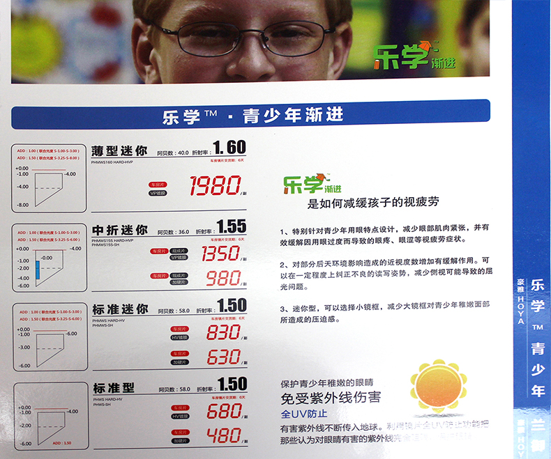 豪雅1.60 1.67 儿童 青少年近视镜片 光学镜片