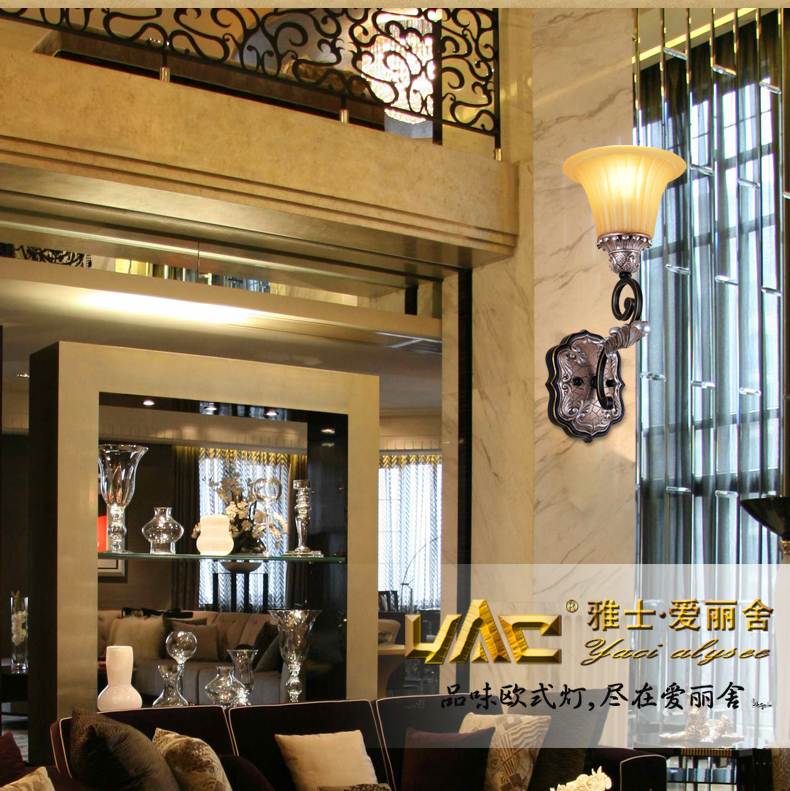 雅士爱丽舍 欧式壁灯 客厅卧室餐厅书房 复古怀旧铁艺树脂灯YC-90599 1头壁灯