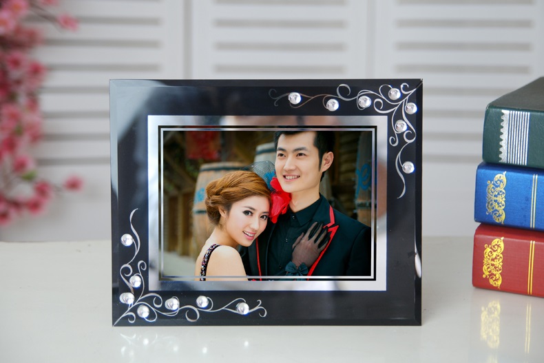 玻璃相框透明摆台 水晶相框7/8/10寸镜框 儿童婚纱照片相架蝶恋花 透明 8寸横竖可摆
