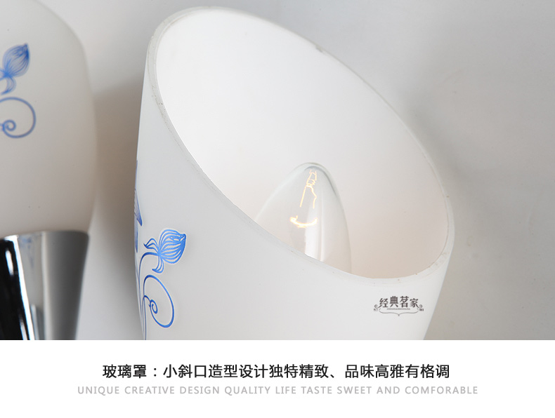 经典茗家灯饰现代简约创意玻璃壁灯卧室床头灯具双头温馨过道灯饰印花B06 灯具/不带灯泡