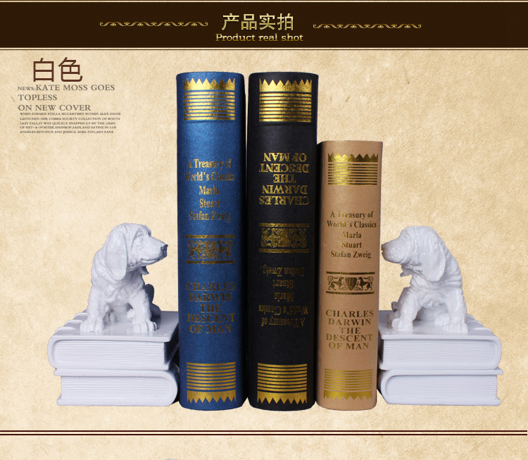 
                                        钜跃 美式乡村书立创意书房书柜办公室软装摆件小狗书挡复古家居装饰品 铜色一对                