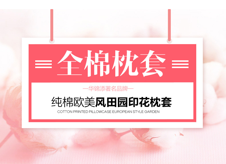 华锦添 枕套单件 纯棉全棉枕头套枕芯套印花 不掉色不起球 索菲格 一对