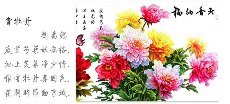梦雅莉 印花十字绣天香纳福 十字绣牡丹花花开富贵图客厅风景2米图 9CT大格-四股绣-丝线款233*84cm