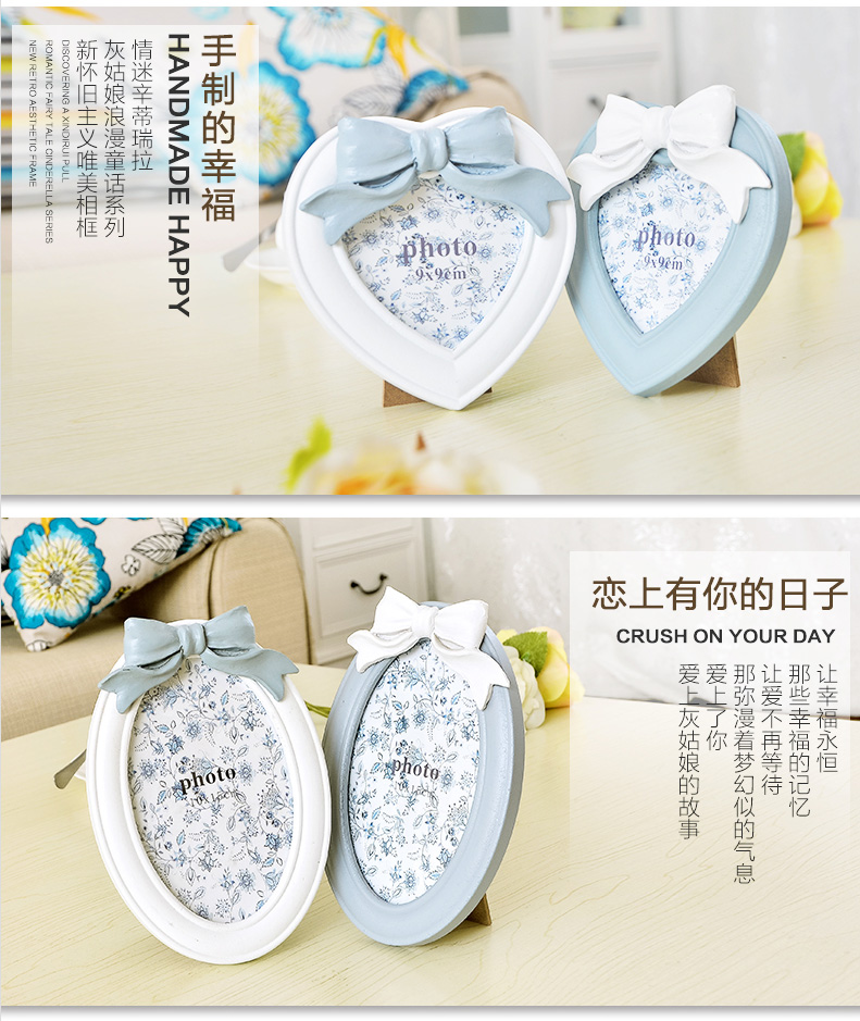 图慕 韩式树脂创意婚纱照相框相片架摆台7寸56寸8寸10寸A412寸16寸20寸 4寸圆形灰色 灰姑娘韩式蝴蝶结相框