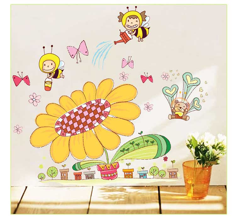 凡雅空间 可移除墙贴纸贴画勤劳小蜜蜂卡通幼儿园可爱儿童房装饰向日葵 勤劳小蜜蜂 特大号