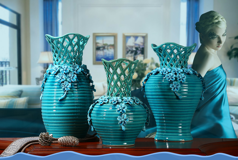 
                                        铂爵皇瓷 陶瓷花瓶摆件欧式现代家居客厅装饰工艺品摆件 大中小三件套                