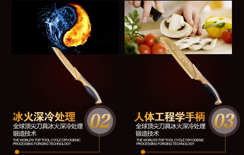 龙之艺 不锈钢刀具蔷薇钛金刀切片菜刀多用刀五件套装 L666