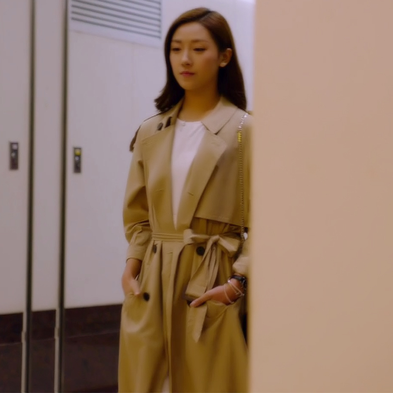 猎场 罗伊人同款2017秋冬新款中长款修身藏青色风衣外套女 藏青色 s