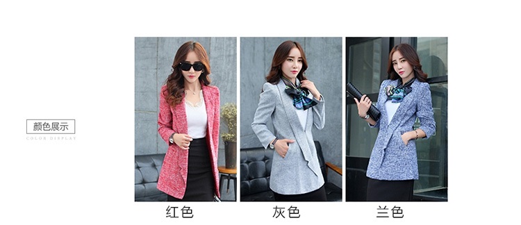 简草2015秋季新品时尚OL职业休闲一粒扣西服外套显瘦西服女潮 灰色 L