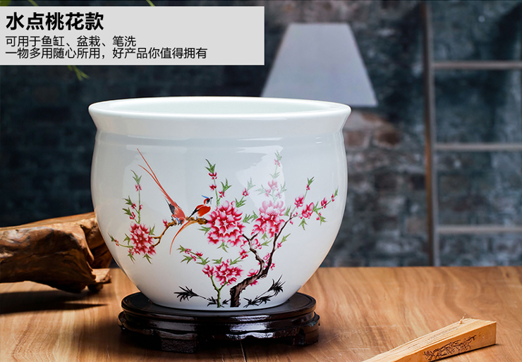 
                                                                                欢畅 景德镇陶瓷鱼缸摆件乌龟缸花盆装饰客厅 庭院 雪景 中号+底座                
