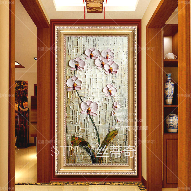 
                                        丝蒂奇SIDIQI欧式装饰画手绘油画玄关挂画抽象花卉壁画家居走廊有框画竖版画蝴蝶兰 欧式香槟外框 宽40*高80                