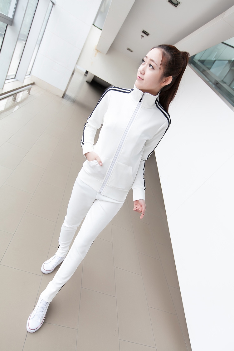 IG 运动套装女秋学生跑步大码休闲两件套宽松运动服长裤套装修身 白色 M