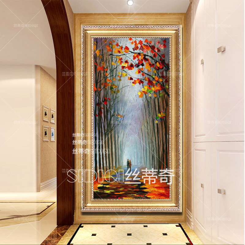 
                                        丝蒂奇SIDIQI欧式装饰画玄关油画竖版抽象风景挂画现代家居走廊过道有框画酒店壁画 欧式雕花金外框 宽70*高130                