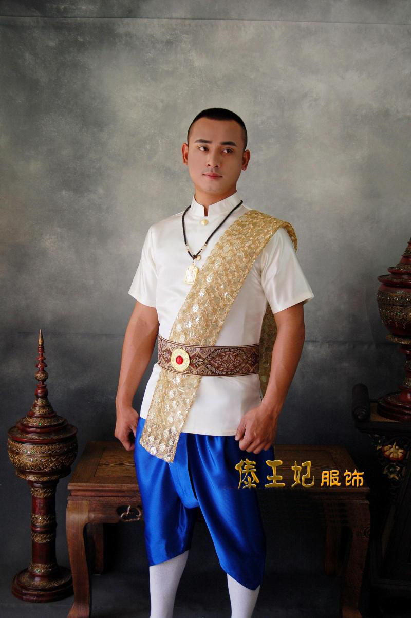 阿坡饵泰国传统民族服装男立领短袖裤灯笼裤配白色长袜泰式活动服装