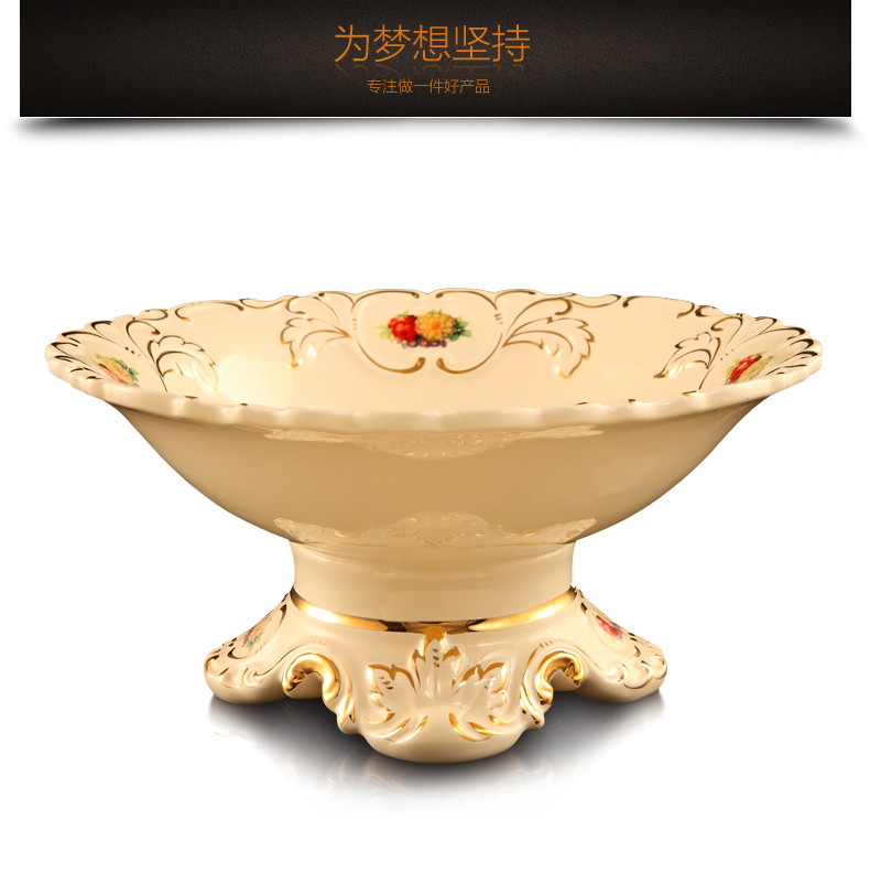 
                                                            梵莎奇 2017新款果盘欧式 家用客厅茶几奢华大号水果盘套装创意现代陶瓷果盆摆件乔迁送礼 小号28*28*13cm                