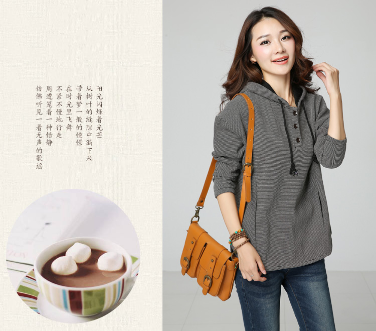 初菱秋季新款长袖连帽套头卫衣女棉条纹休闲大码女外套 蓝条纹 L