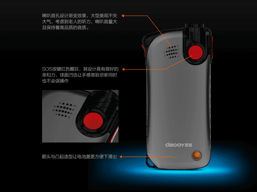 东信欧蓓（OBOOY）EA508 移动/联通2G老人手机 铁灰色