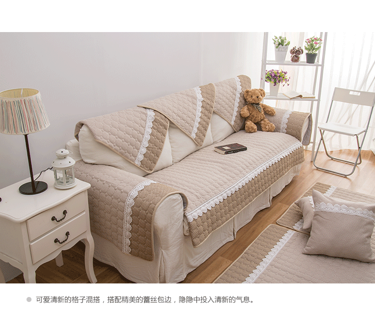 素锦城 秋冬加厚棉麻沙发垫四季通用欧式加厚防滑坐垫 沙发巾罩套套装坐垫 四季如春-咖色 90cm*210cm单条装