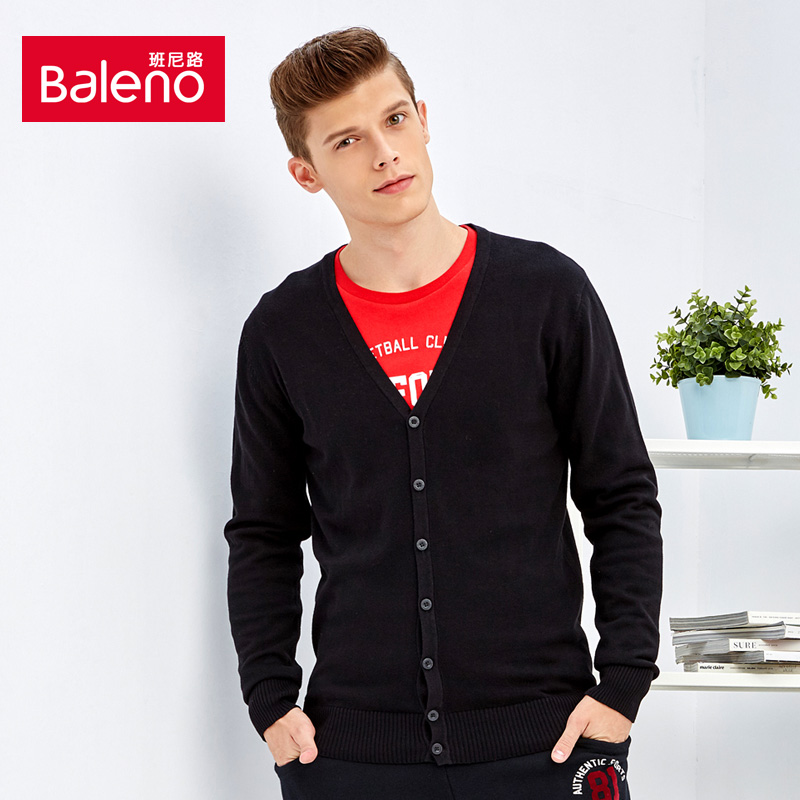班尼路/Baleno新款男士针织开衫 韩版修身薄毛衣男秋季 鲜花纱蓝 L
