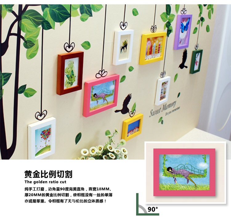 子轩TF630T绿林飞鸟墙贴配简约实木照片墙 厂家直销 绿白两色灵动画心
